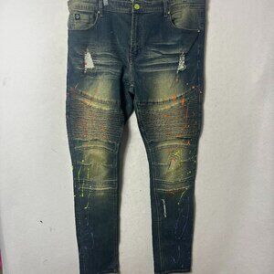 Switch Remarkable Jeans sz 40x34 Slim Taper Fit Stretch Distressed paint spots